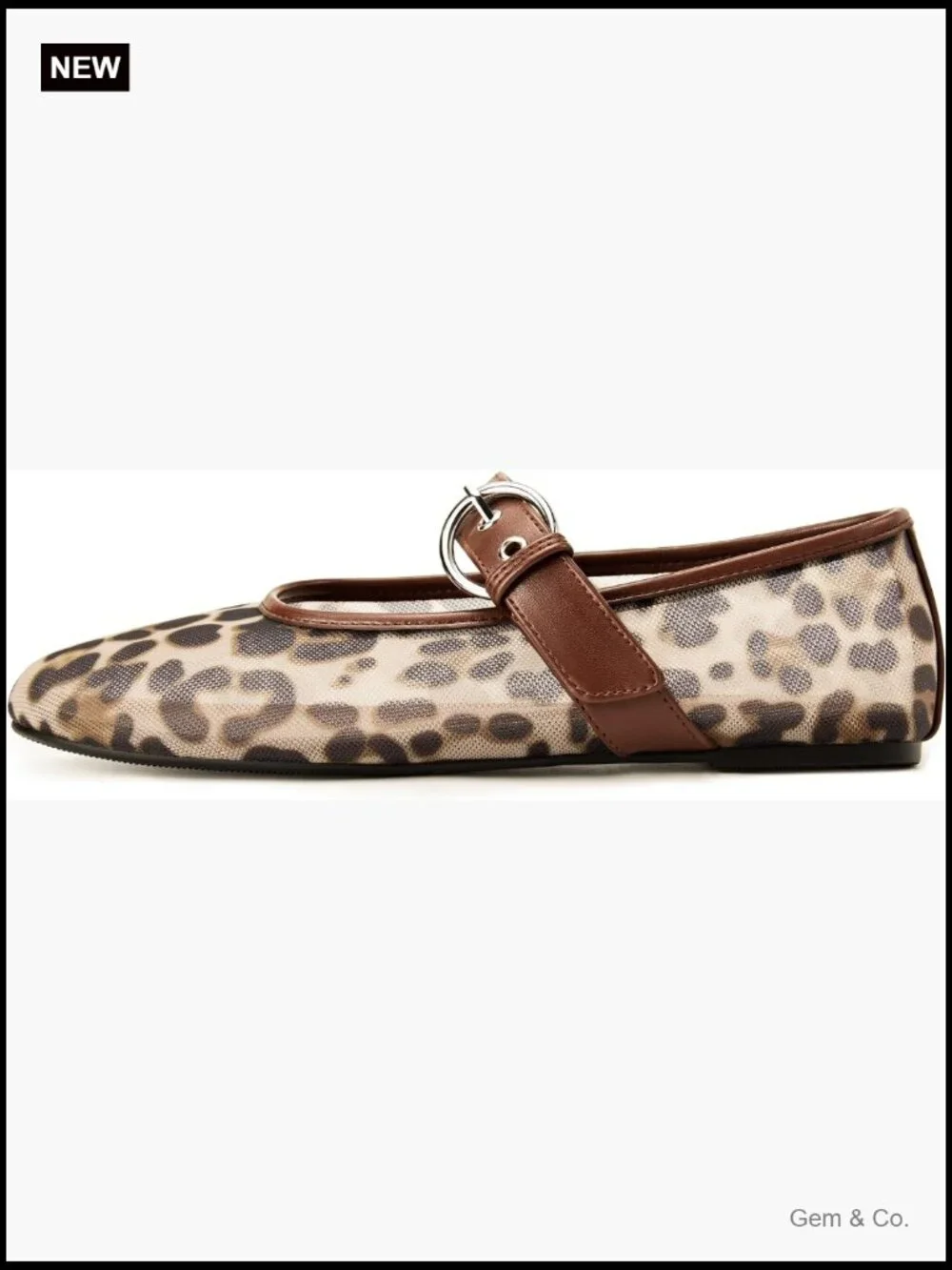Women's Mesh Ballet Flats Round Toe Leopard Mary Jane - Cushioned Comfort,